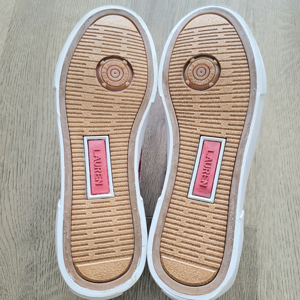 NWOT LAUREN RALPH LAUREN White Red Blue Breena Madras Plaid Boat Canvas Shoes 7B - Picture 6 of 7